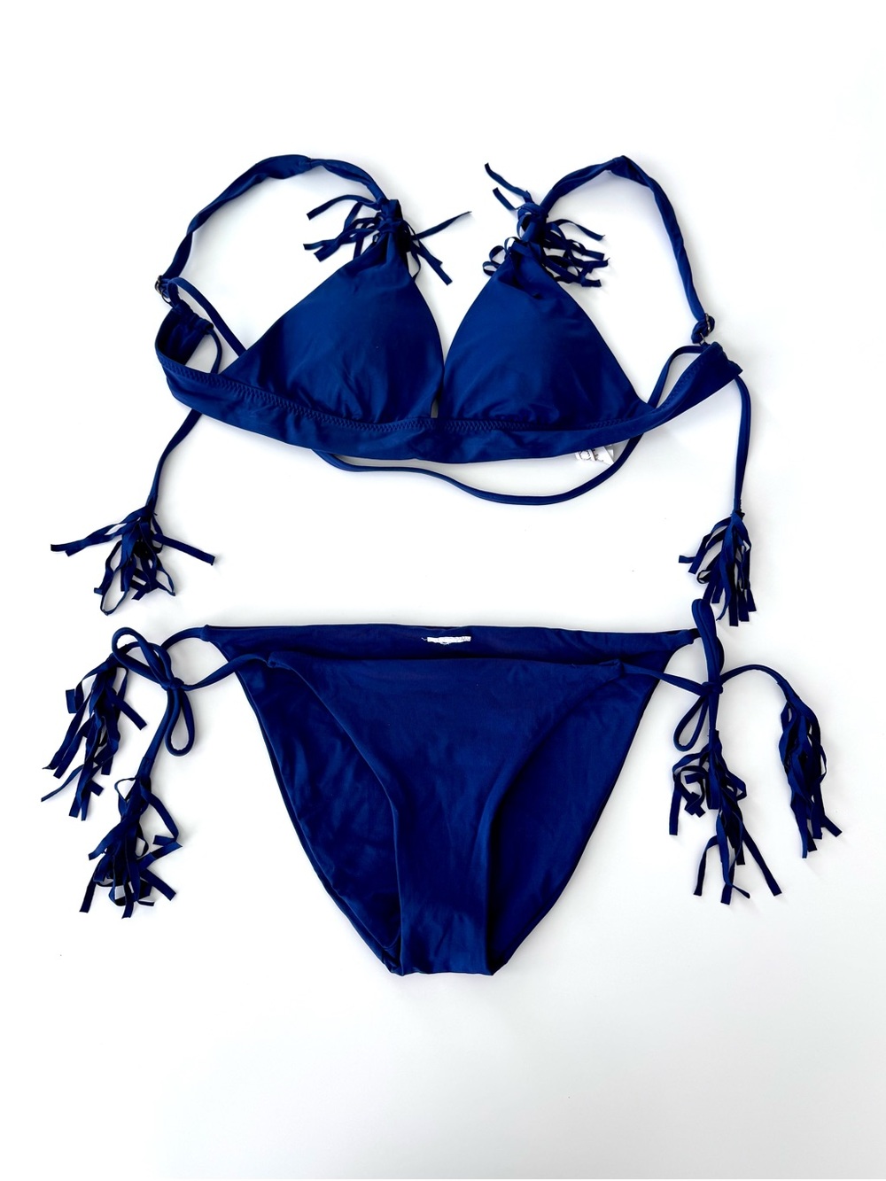 Becca Navy Blue Tie-Side Triangle Bikini Set - Women Swim Size M